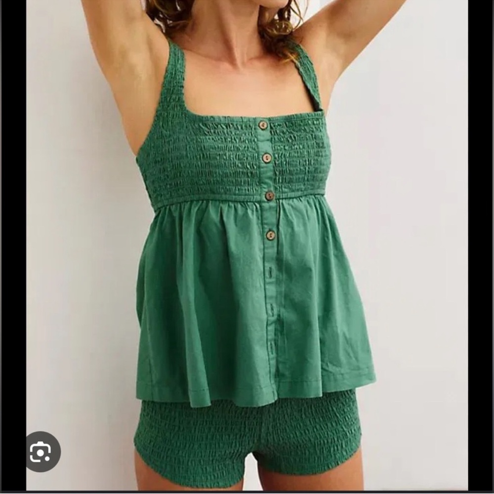 SET - green smocked tank top & matching shorts